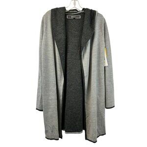 BNCI Womens Cardigan Sweater Open Front Gray Wool Blend Hooded Size Small New